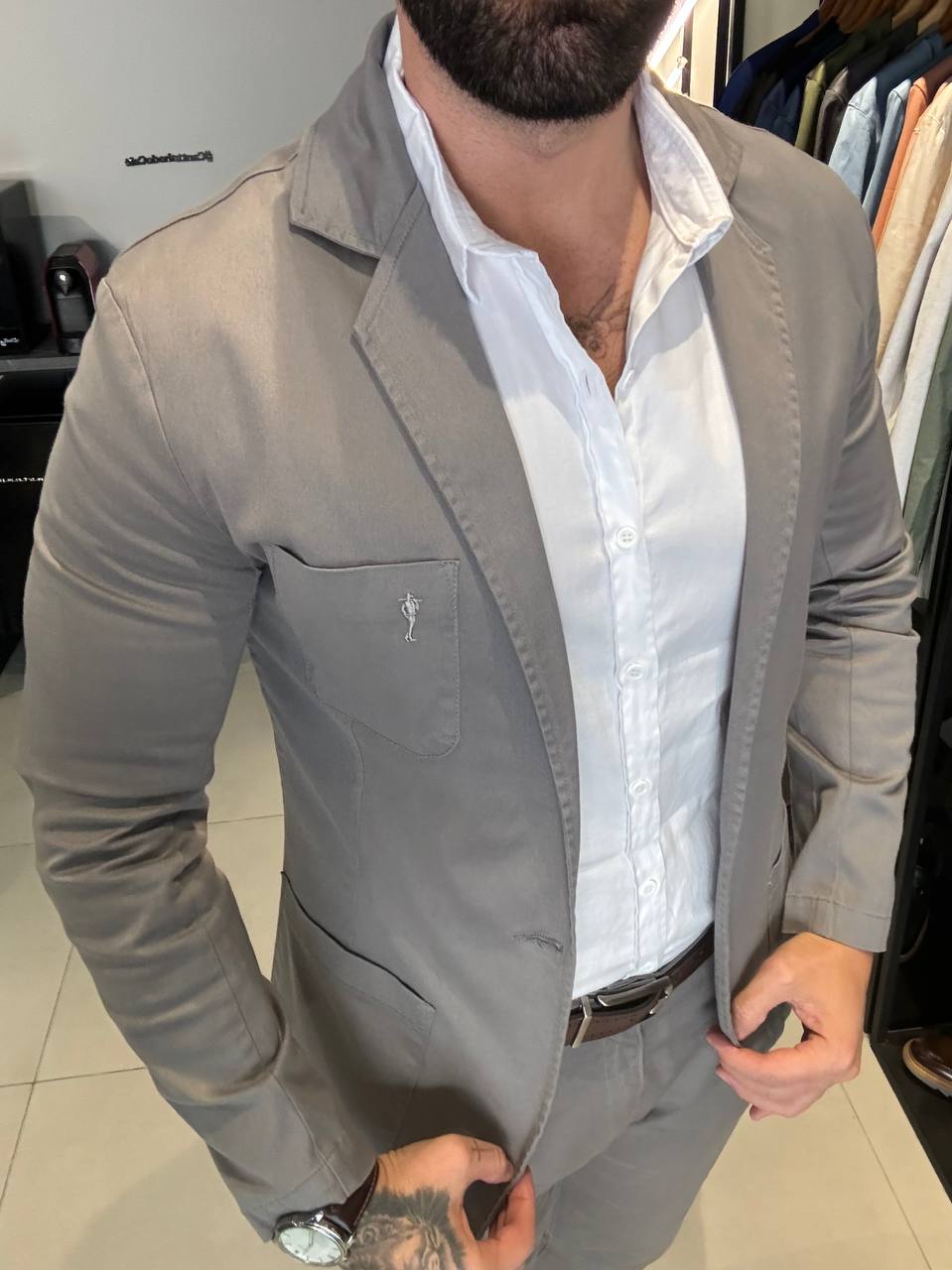 Garbin Group Store - Blazer Sarja Acetinado Zip-Off -Cinza Grafite