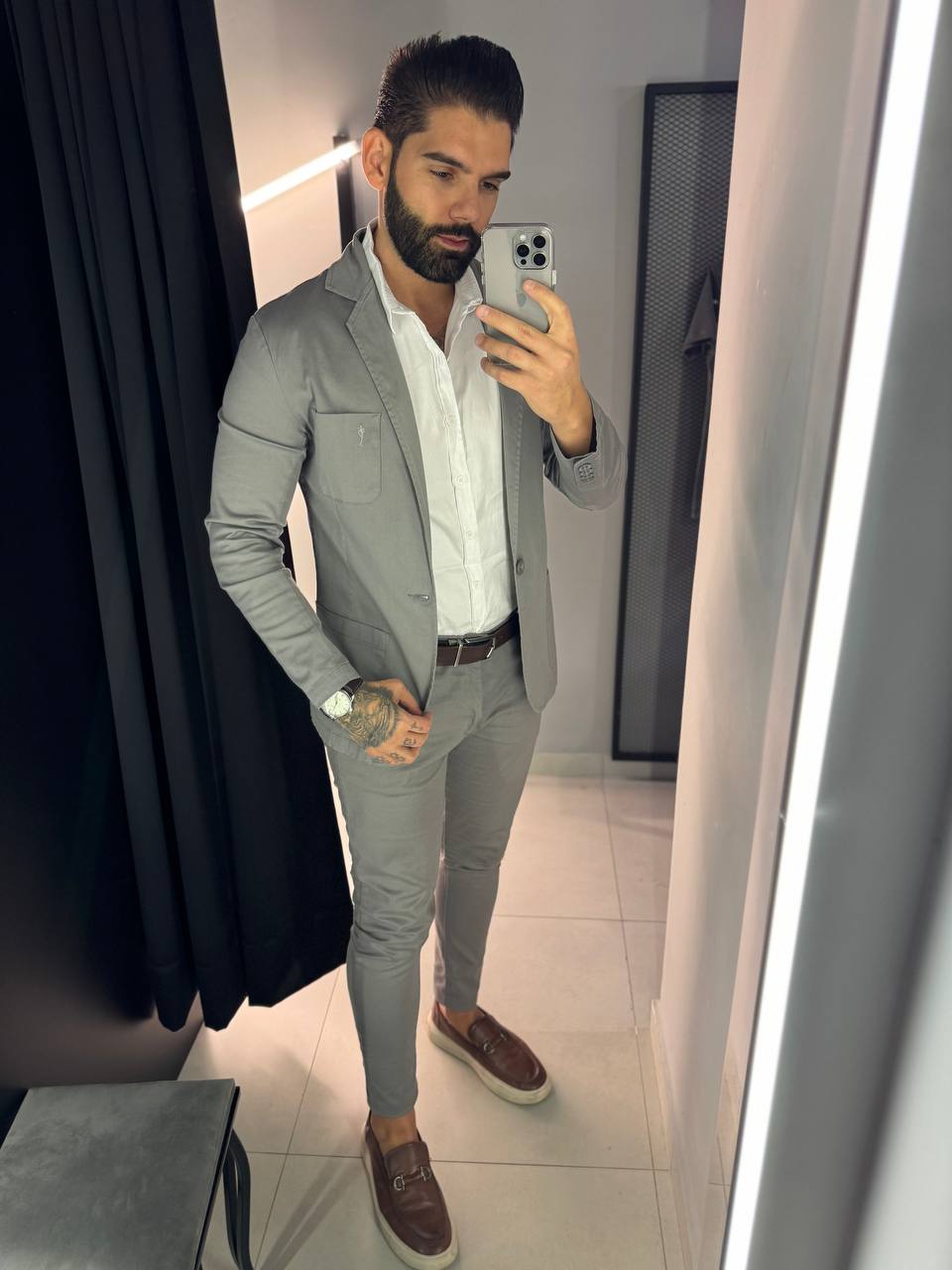 Garbin Group Store - Blazer Sarja Acetinado Zip-Off -Cinza Grafite