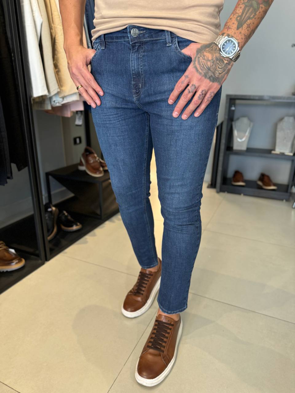 Garbin Group Store - Calça Jeans Lisa Skinny Zip-Off - Jeans Escuro