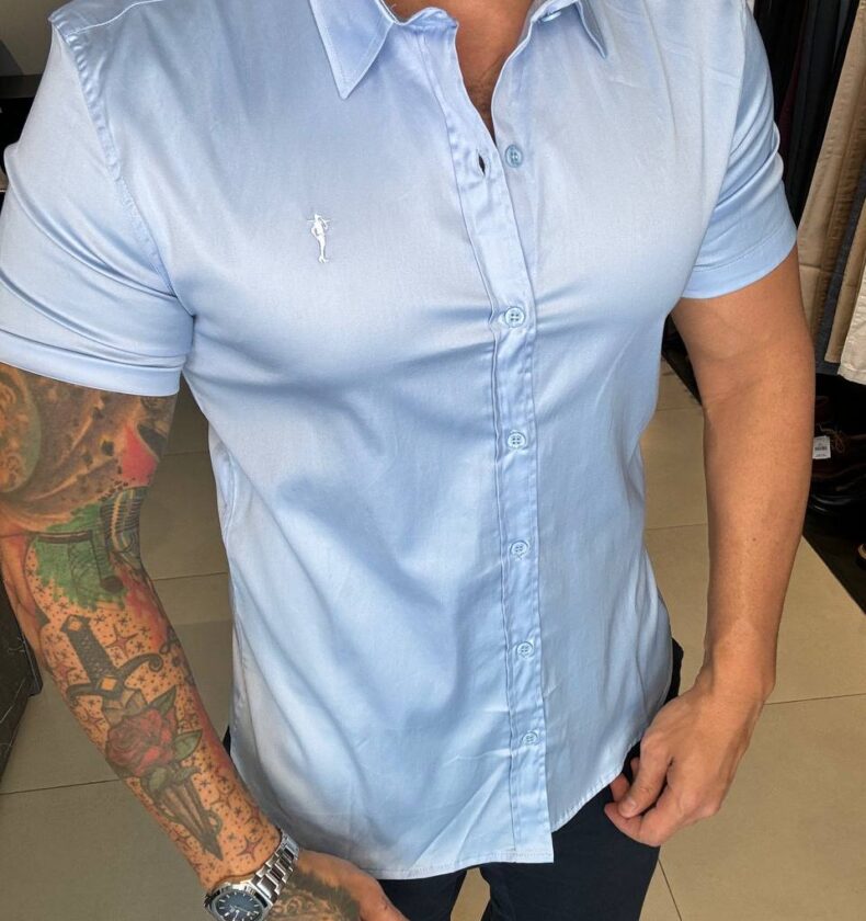 Garbin Group Store - Camisa M/C Acetinada Social Zip-Off - Azul Bebê