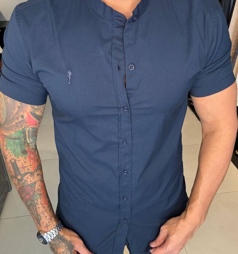 Garbin Group Store - Camisa M/C Gola Padre Zip-Off - Dark Blue