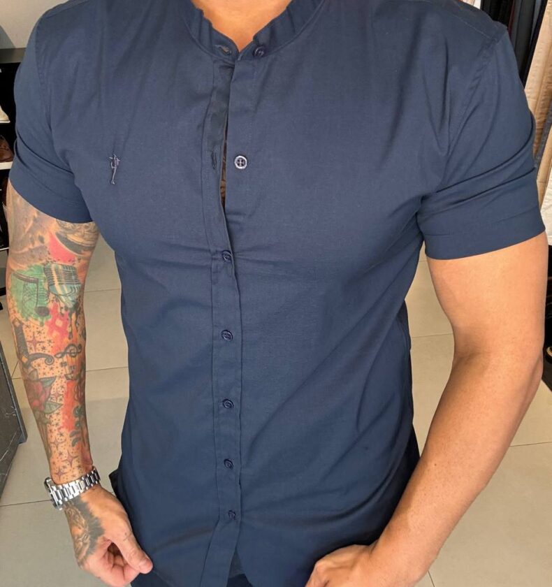 Garbin Group Store - Camisa M/C Gola Padre Zip-Off - Dark Blue