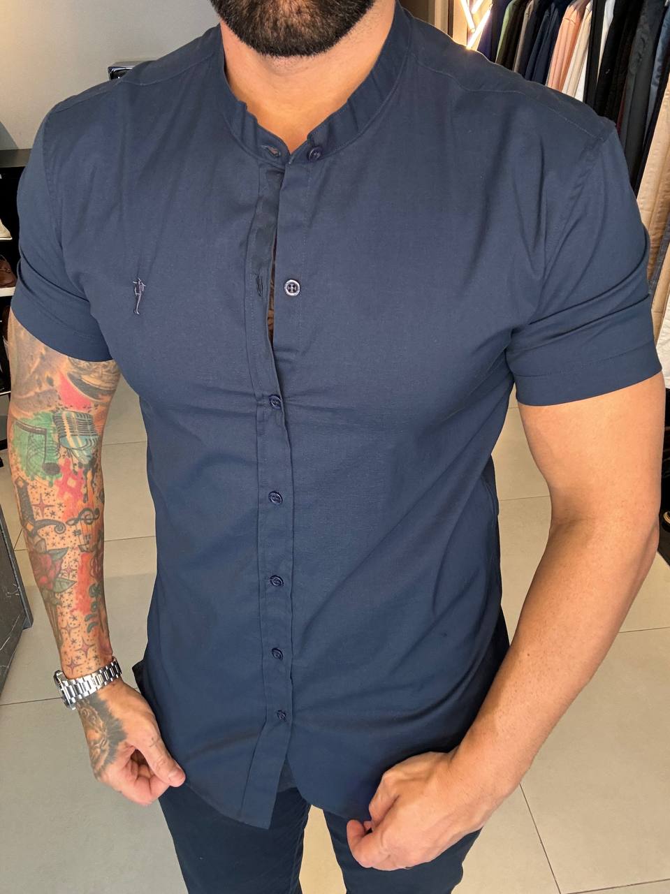 Garbin Group Store - Camisa M/C Gola Padre Zip-Off - Dark Blue