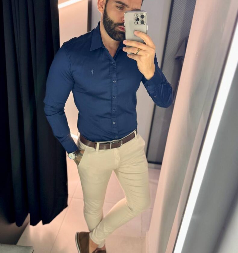 Garbin Group Store - Camisa M/L Acetinada Social  Zip-Off - Dark Blue