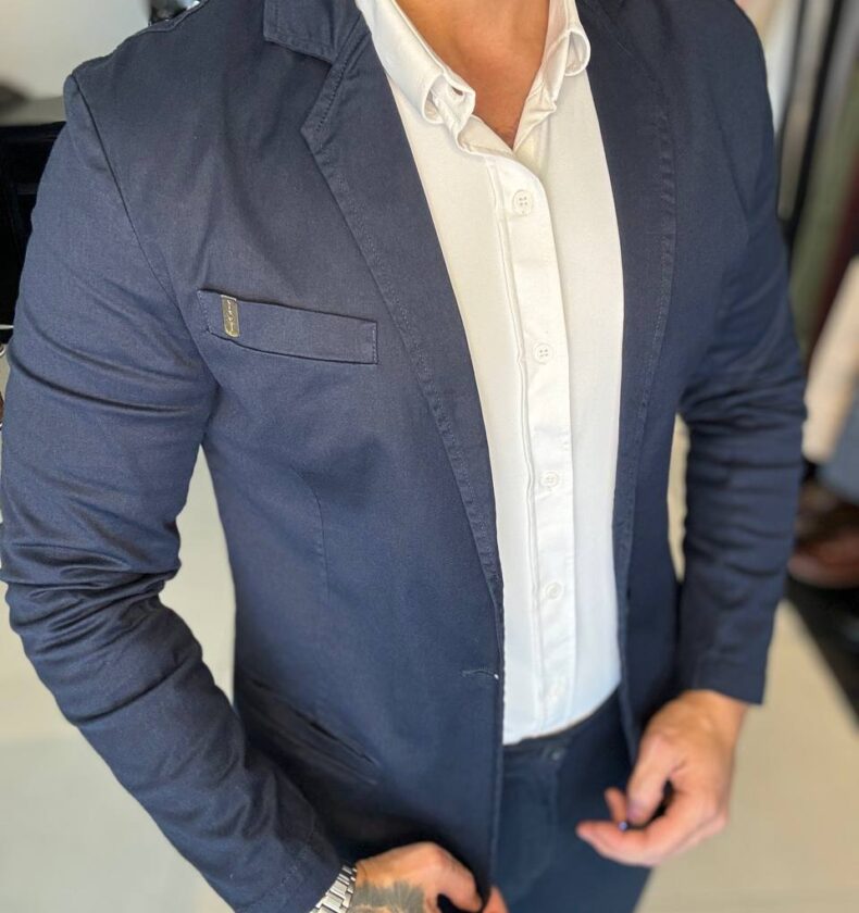 Garbin Group Store - Blazer Sarja Acetinado Bolso Embutido Zip-Off - Marinho