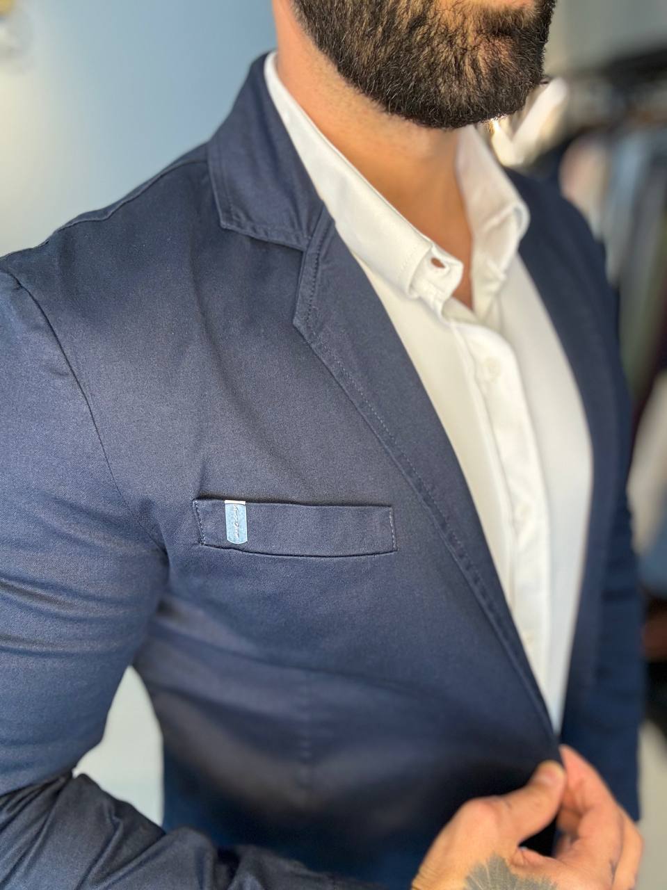 Garbin Group Store - Blazer Sarja Acetinado Bolso Embutido Zip-Off - Marinho