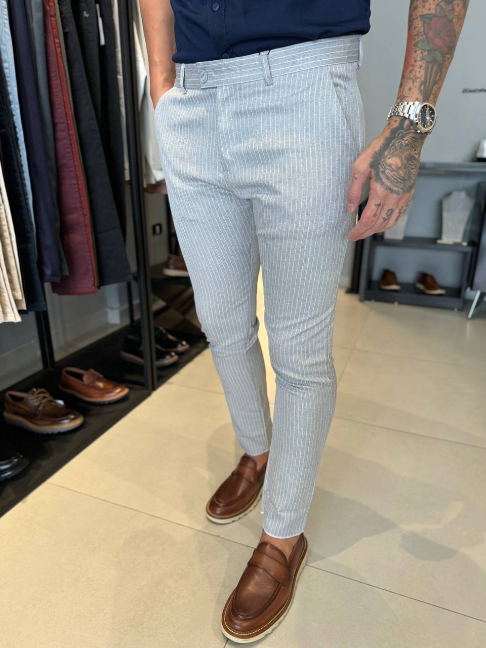 Garbin Group Store - Calça Alf. Skinny Cos Itali. C/list. Zikani  Cinza