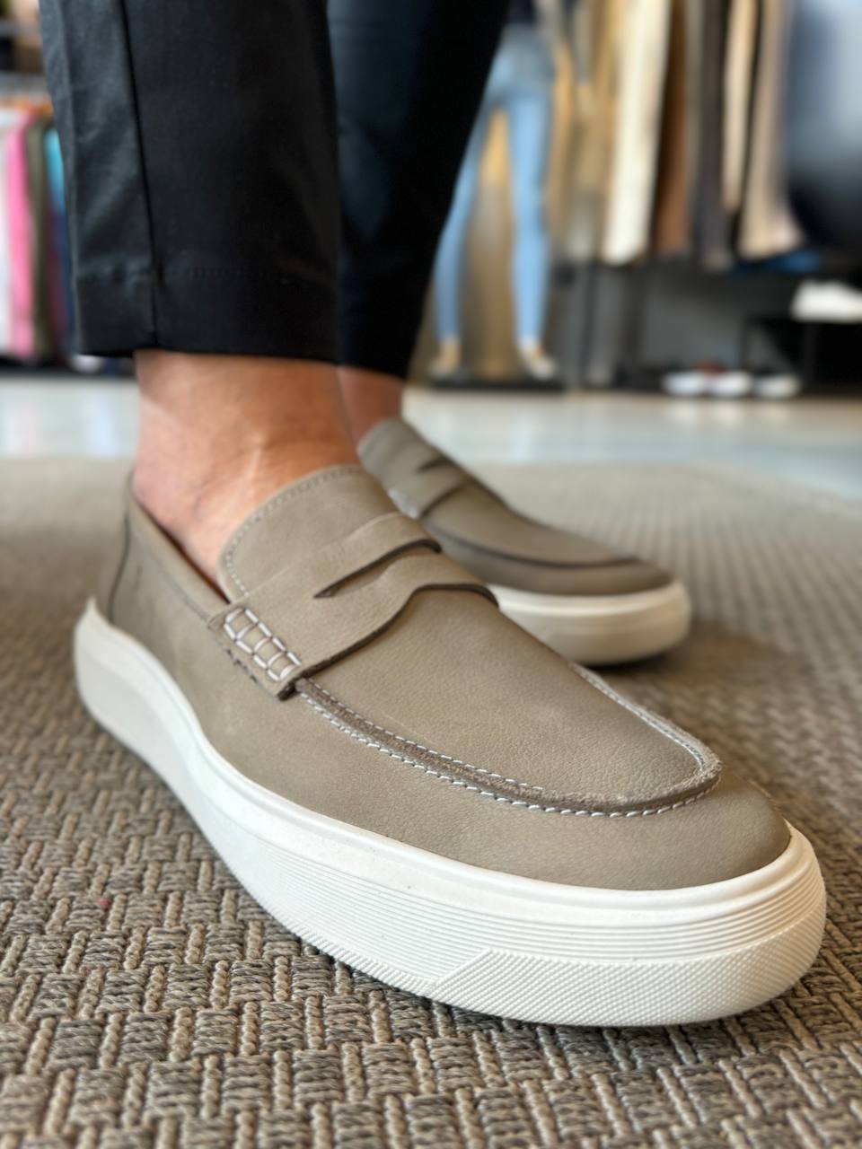 Garbin Group Store - Sapato Loafer Casual Selaria Couro Garbin -Cimento