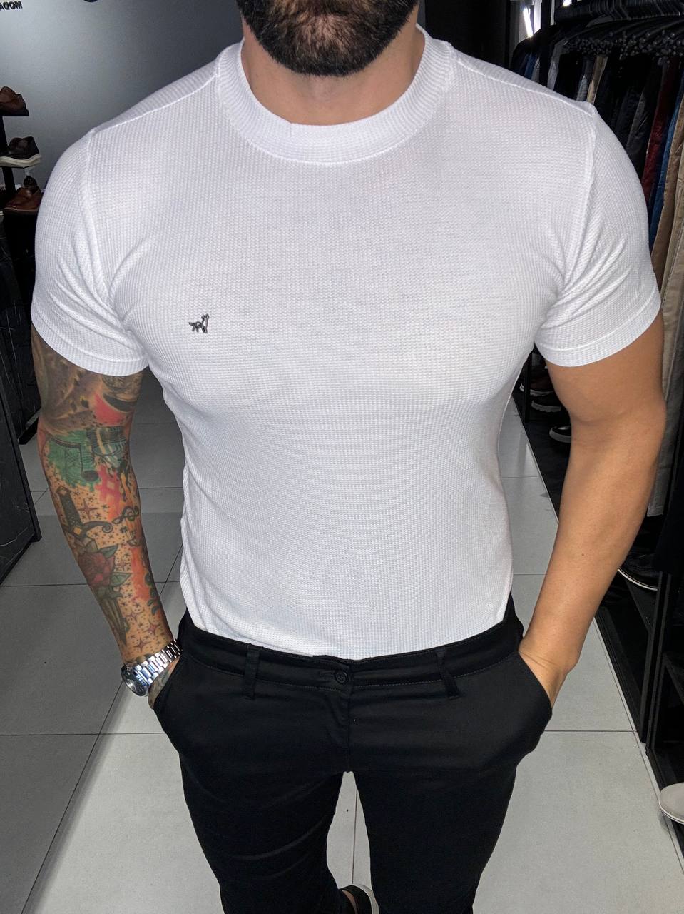 Garbin Group Store - Camiseta Gola Média Visc/Elast. Garbin - Branco