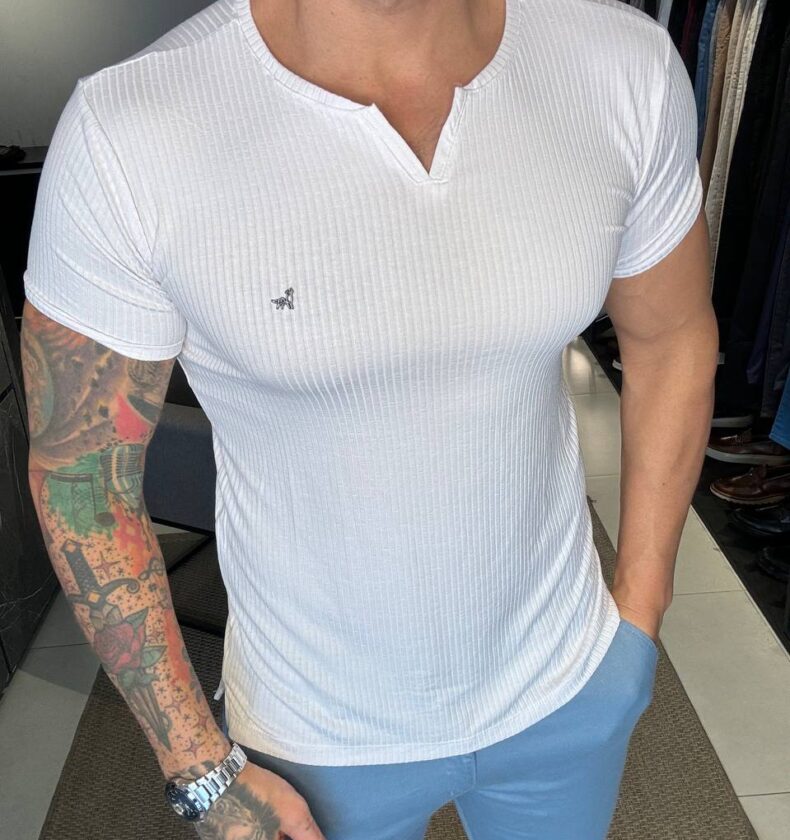 Garbin Group Store - Camiseta Gola V Visc/Elast. Garbin - Branco