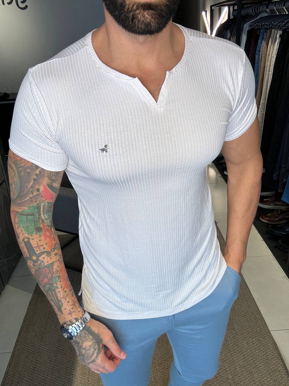 Garbin Group Store - Camiseta Gola V Visc/Elast. Garbin - Branco