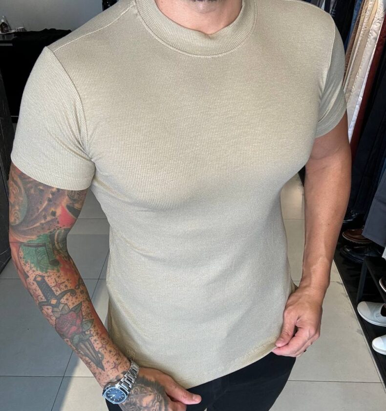 Garbin Group Store - Camiseta Gola Media Textura - Oxing - Areia