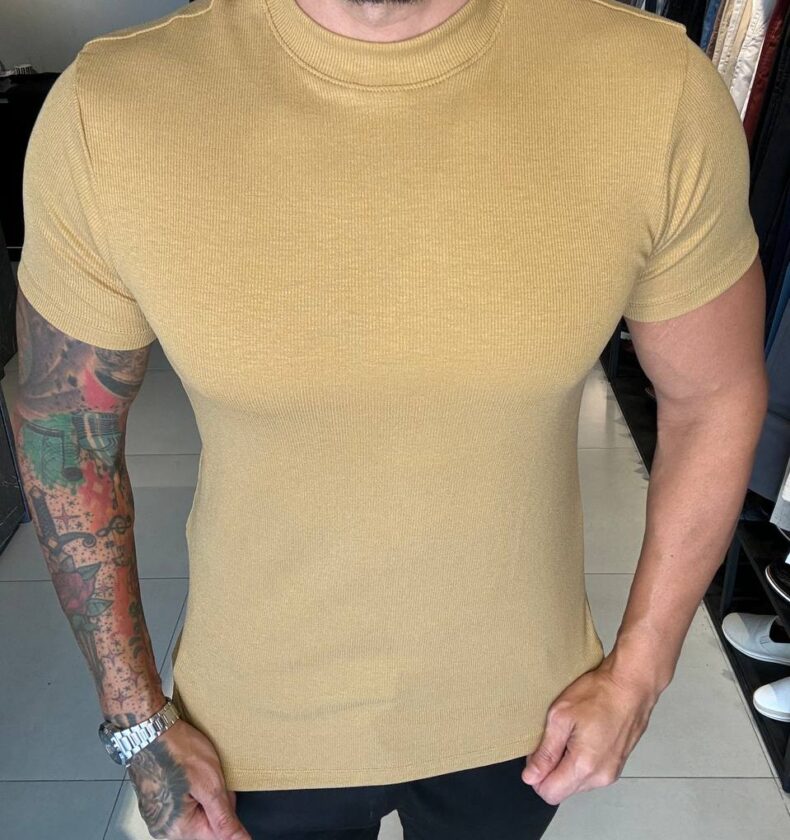 Garbin Group Store - Camiseta Gola Media Textura - Oxing - Areia