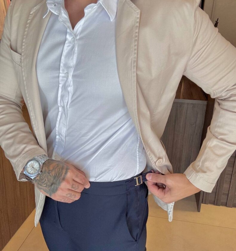 Garbin Group Store - Blazer Sarja Acetinado Bolso Embutido Zip-Off Areia