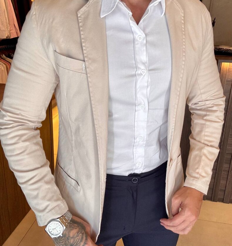 Garbin Group Store - Blazer Sarja Acetinado Bolso Embutido Zip-Off Areia