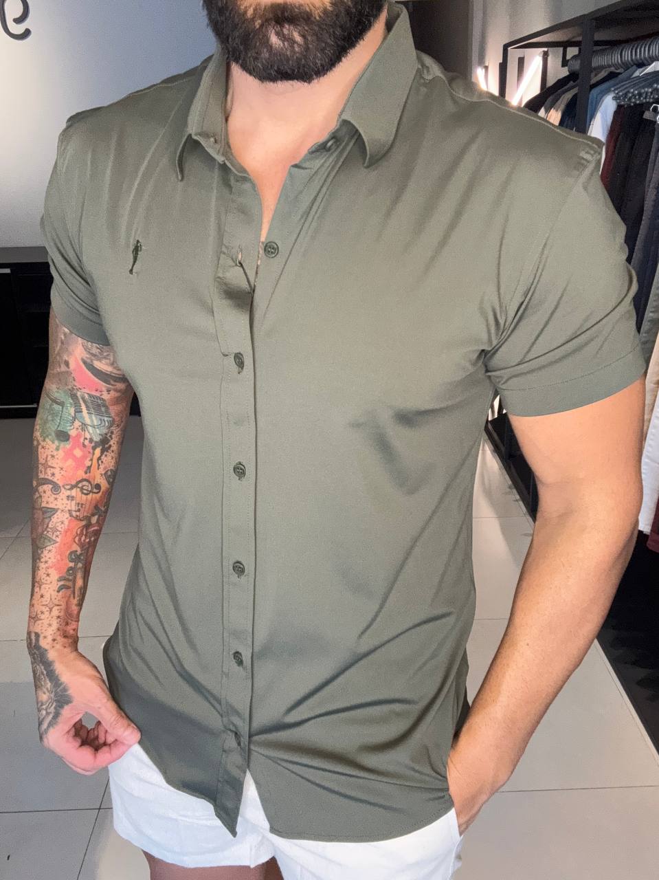 Garbin Group Store - Camisa M/C Tec. Social  - Zip-Off - Verde Militar