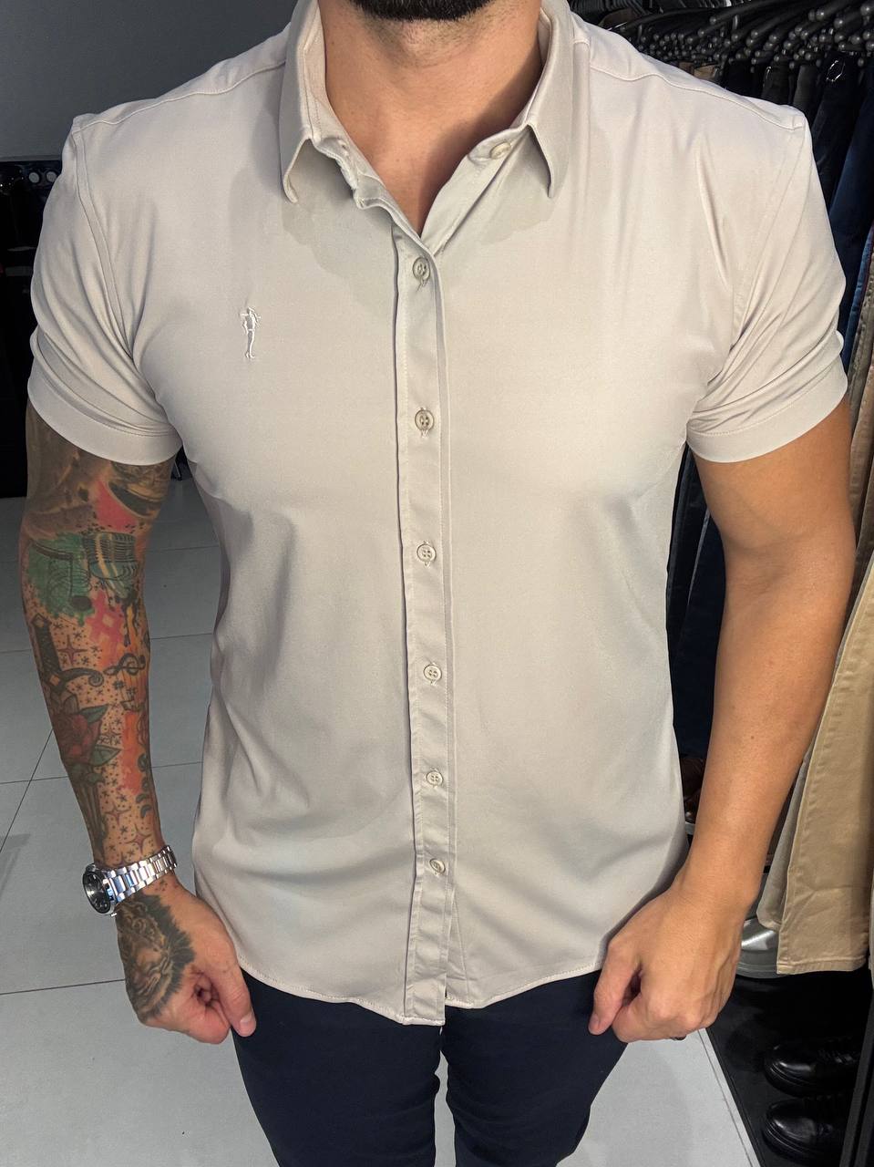 Garbin Group Store - Camisa M/C Tecnológica Social  - Zip-Off - Bege