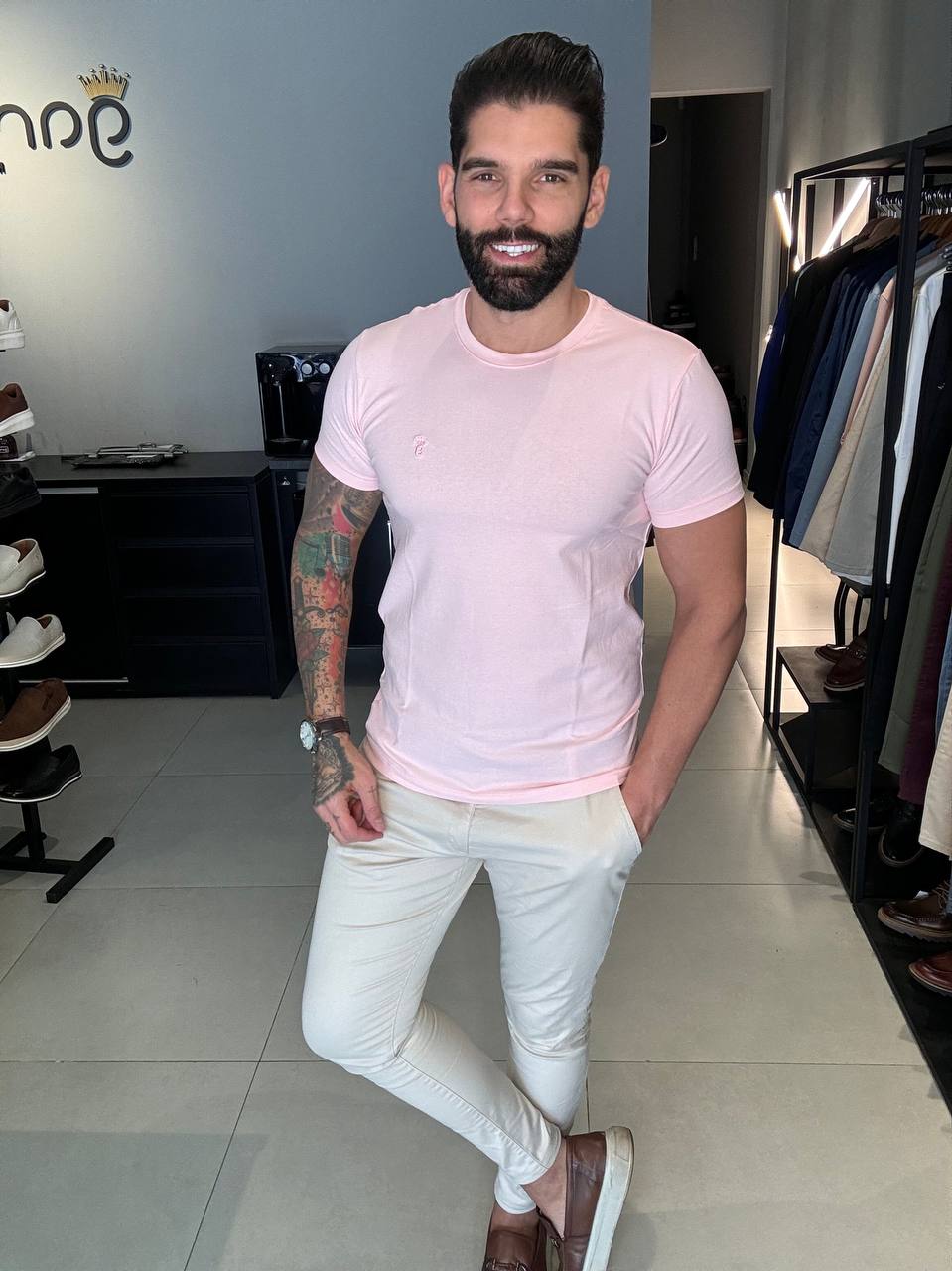 Garbin Group Store - Camiseta Basica G.Careca C/ Elast.Garbin Rosa Bebê