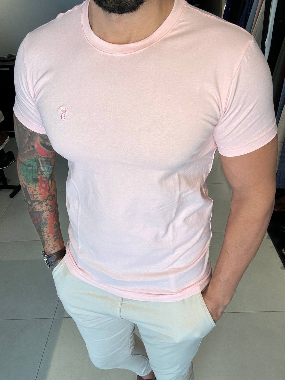 Garbin Group Store - Camiseta Basica G.Careca C/ Elast.Garbin Rosa Bebê