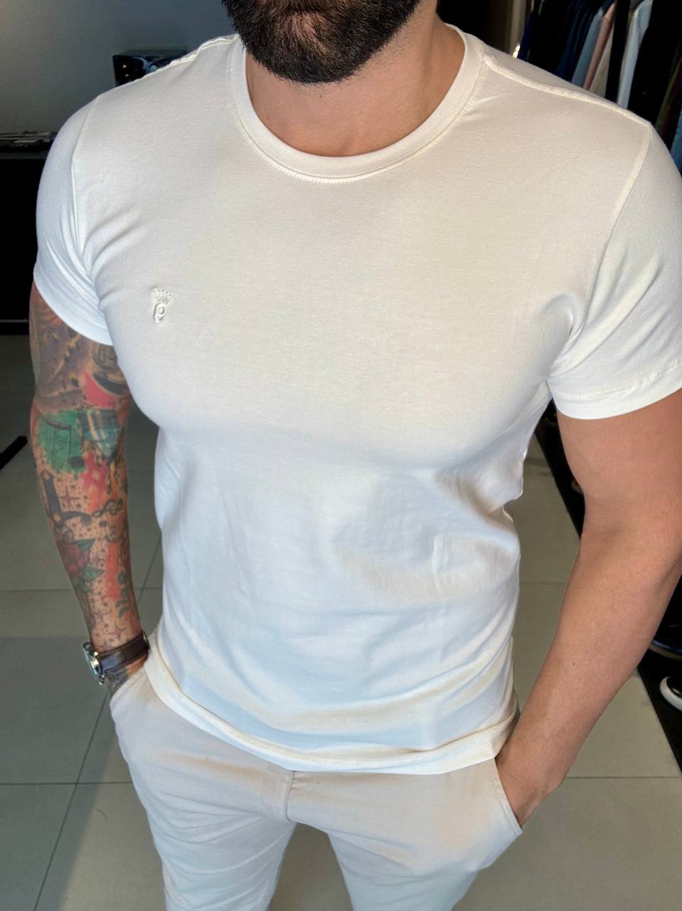 Garbin Group Store - Camiseta Basica G.Careca C/Elast. Garbin Off White