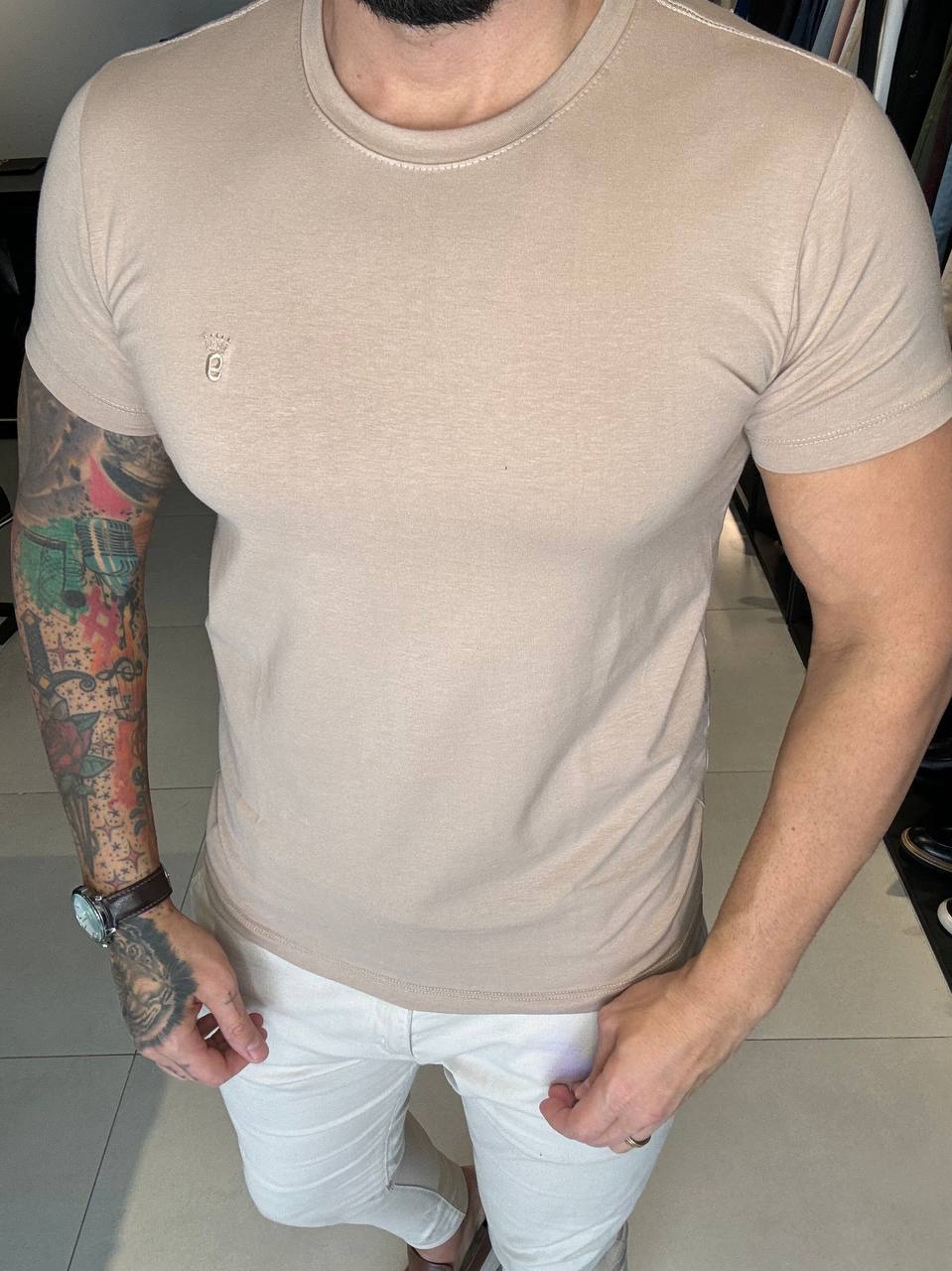Garbin Group Store - Camiseta Basica G.Careca Com Elast. Garbin Bege