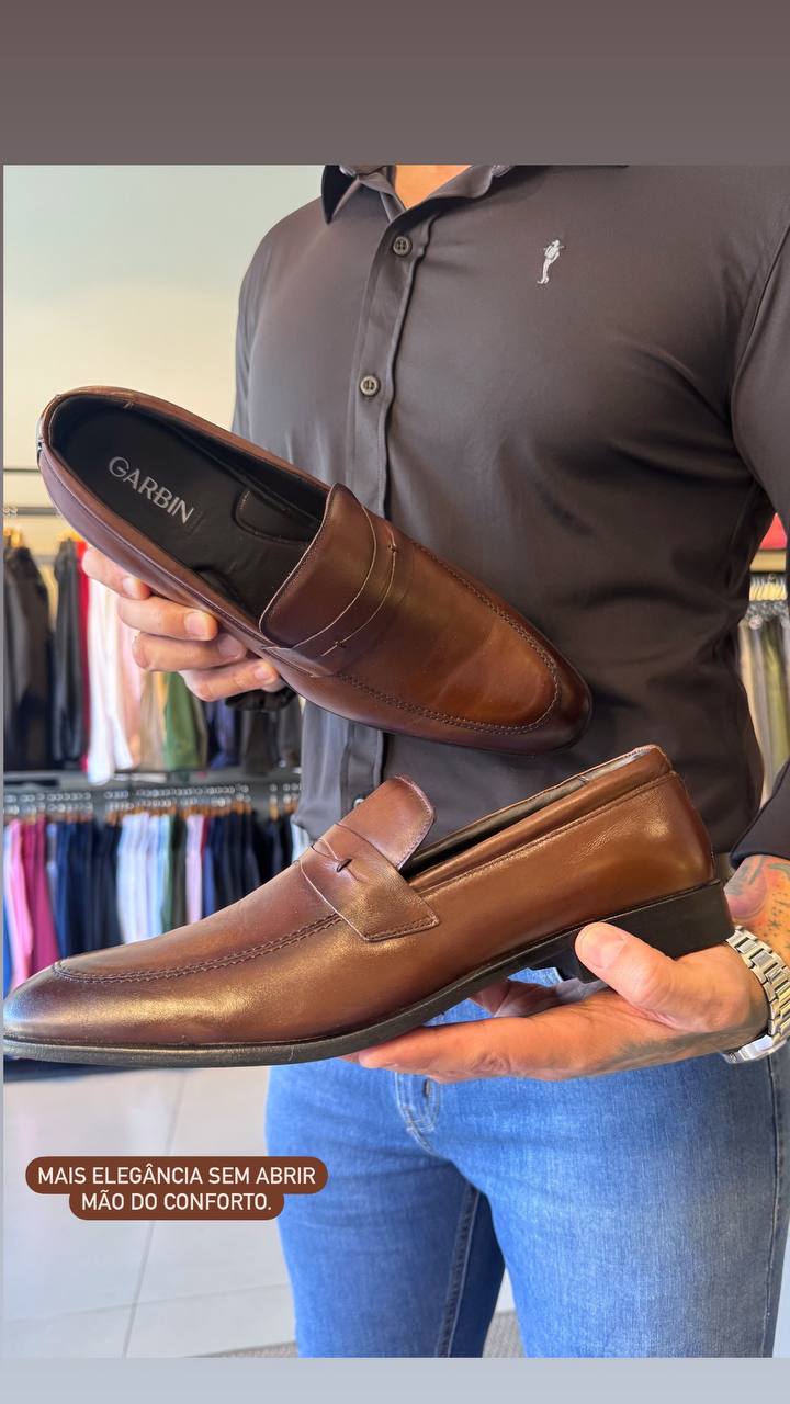 Garbin Group Store - Loafer Couro Sola Borracha Fina Garbin - Havana