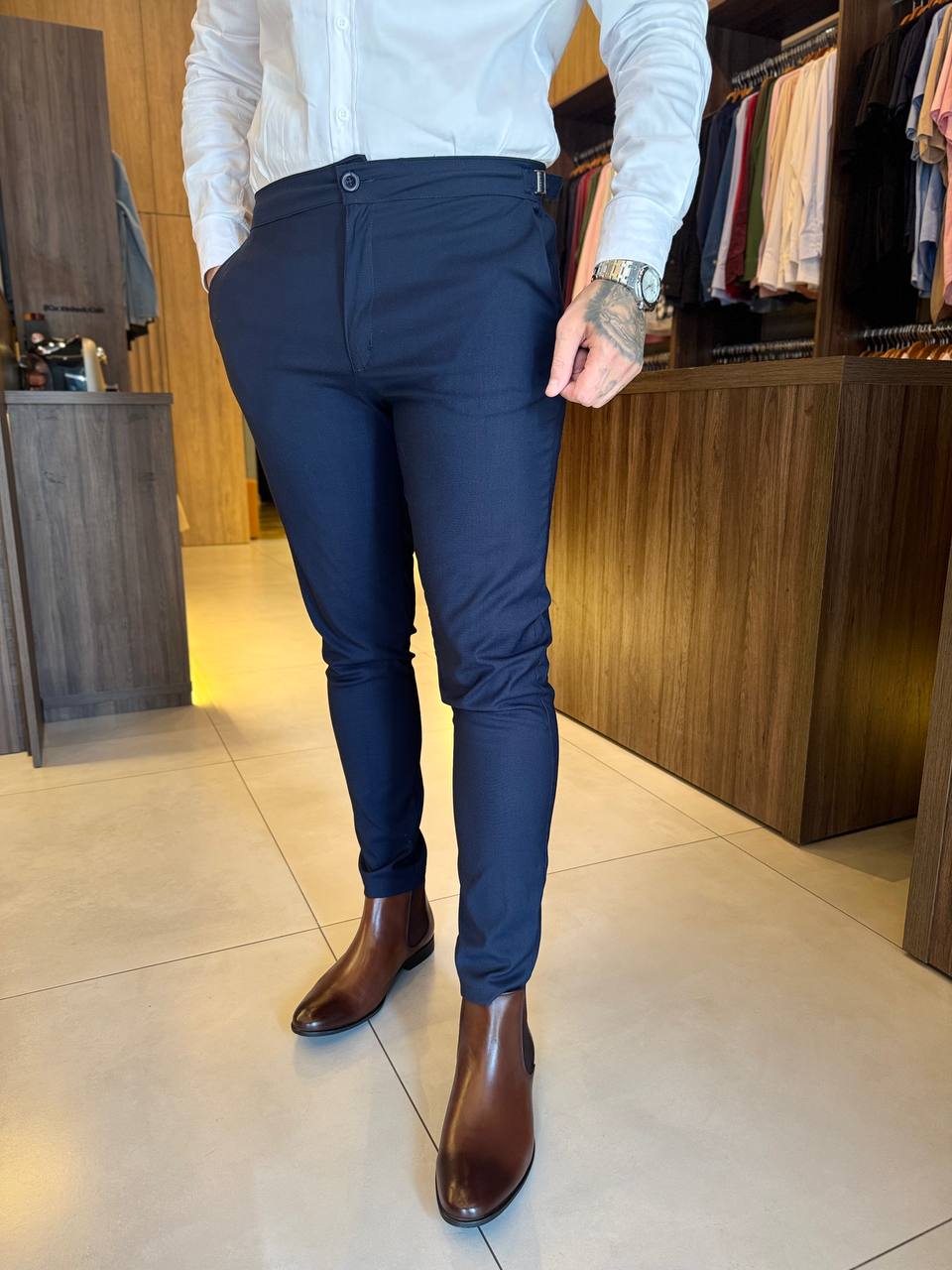 Garbin Group Store - Calça Alfaiataria Social com Elastano e Ajuste - Calling - Marinho