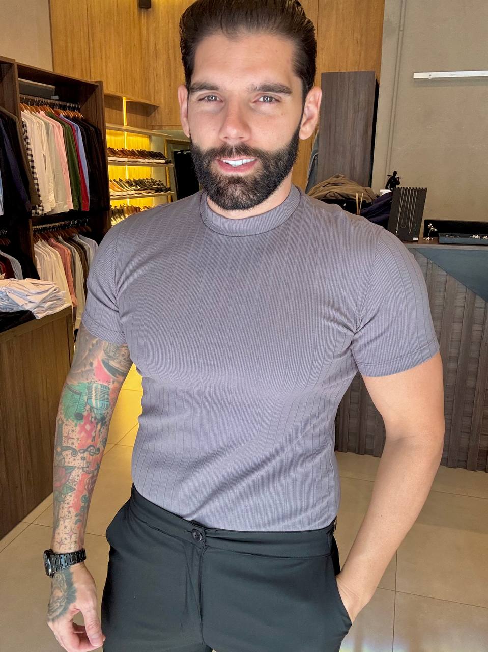 Garbin Group Store - Camiseta Gola MediaTexturizada - Fusion - Chumbo