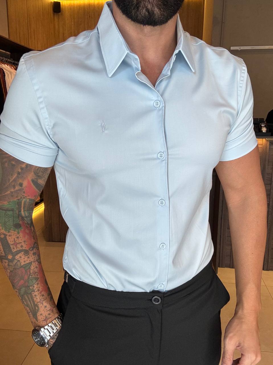 Garbin Group Store - Camisa M/C Fibra/Bambu Social  - Zikani Azul Beê