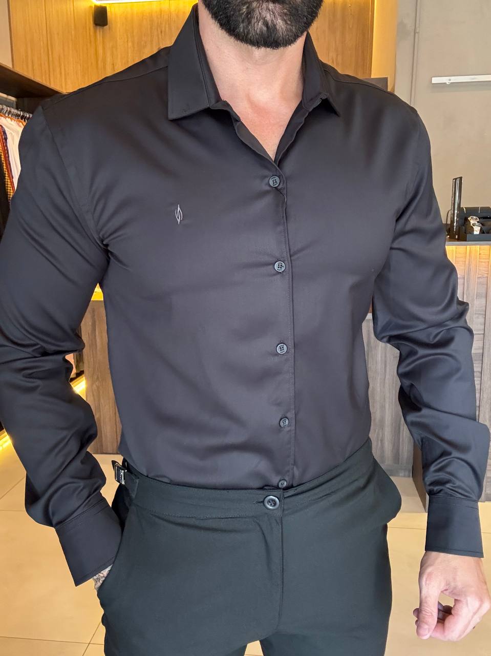 Garbin Group Store - Camisa M/L Fibra de Bambu  Zikani - Preto