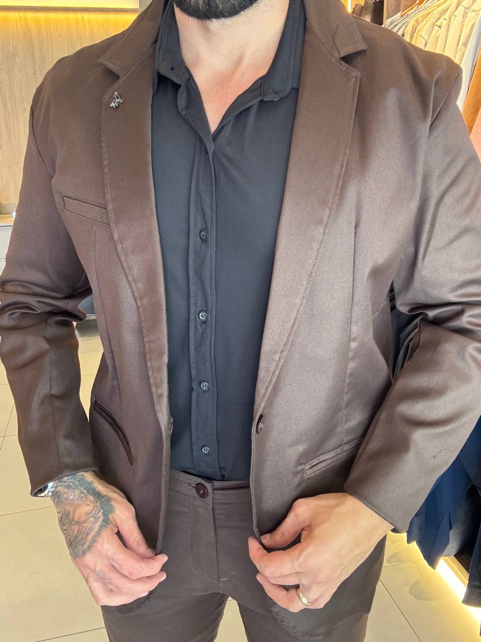 Garbin Group Store - Blazer Acetinado Per Pochi - Marrom